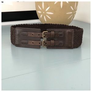 Brown woven double buckle belt - HP